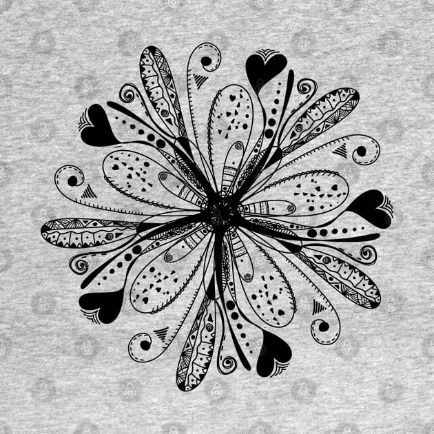 Trendy stylish black color print floral mandala pattern and love symbol - heart. Hand drawn illustration. Posters and Art Prints by Art KateDav